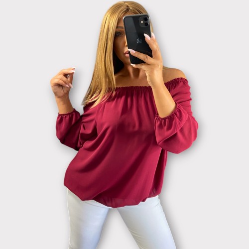 Bluzka Hiszpanka Bordowa ZYTA, Off shoulder – zdjęcie 2