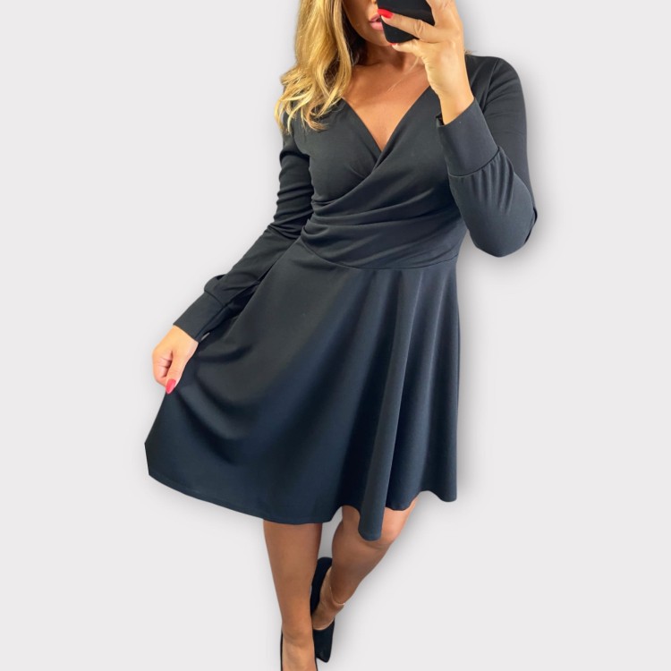 Sukienka Kopertowa Krótka Czarna PERELA, Elegancka – zdjęcie 2