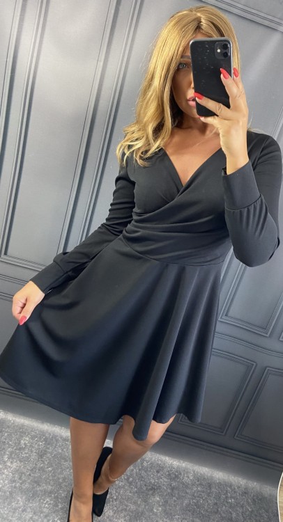 Sukienka Kopertowa Krótka Czarna PERELA, Elegancka – zdjęcie 3