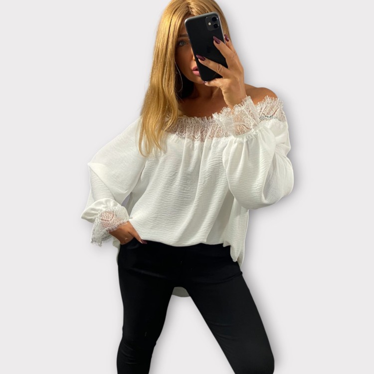 Bluzka Hiszpanka z Koronką Biała CALIENA Plus Size – zdjęcie 3
