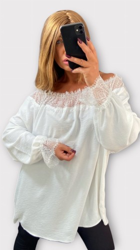 Bluzka Hiszpanka z Koronką Biała CALIENA Plus Size – zdjęcie 2