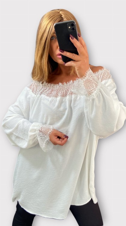 Bluzka Hiszpanka z Koronką Biała CALIENA Plus Size – zdjęcie 2
