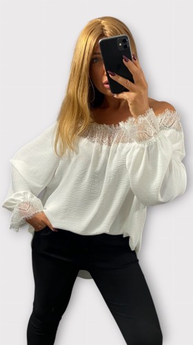Bluzka Hiszpanka z Koronką Biała CALIENA Plus Size – zdjęcie 1