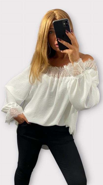 Bluzka Hiszpanka z Koronką Biała CALIENA Plus Size – zdjęcie 1