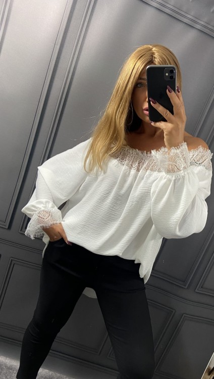 Bluzka Hiszpanka z Koronką Biała CALIENA Plus Size – zdjęcie 5