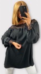 Bluzka Hiszpanka z Koronką Czarna CALIENA Plus Size 