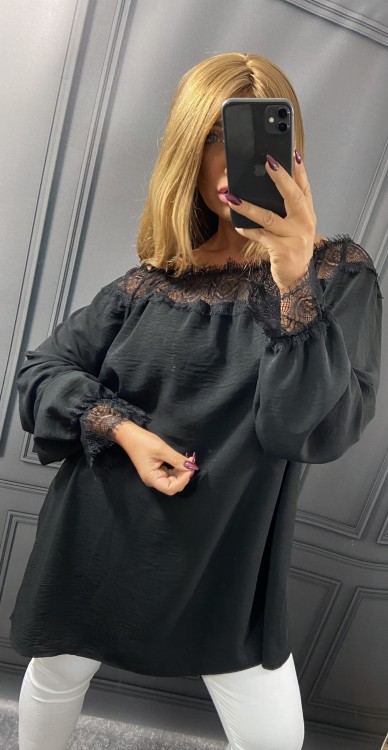 Bluzka Hiszpanka z Koronką Czarna CALIENA Plus Size – zdjęcie 5