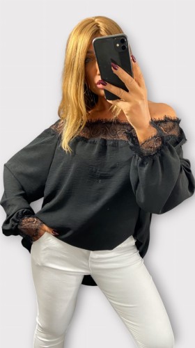 Bluzka Hiszpanka z Koronką Czarna CALIENA Plus Size – zdjęcie 2