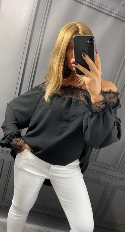 Bluzka Hiszpanka z Koronką Czarna CALIENA Plus Size – zdjęcie 6