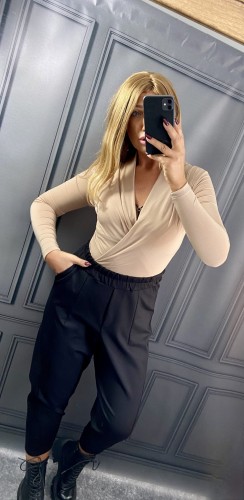 Bluzka Body Kopertowe Beżowe CADI Eleganckie – zdjęcie 2