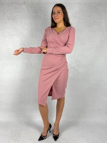 Sukienka Kopertowa Pudrowy Róż Elegancka BELLA Sukienka Wieczorowa – zdjęcie 2