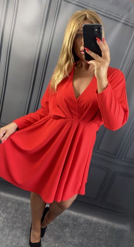 Sukienka Elegancka z Dekoltem Czerwona POXI – zdjęcie 2