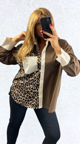 Koszula Brązowa w Panterkę GLAMIO Plus Size – zdjęcie 1