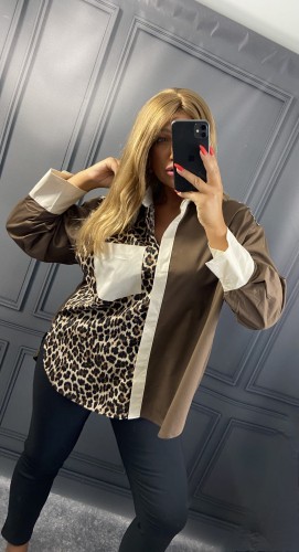 Koszula Brązowa w Panterkę GLAMIO Plus Size – zdjęcie 2