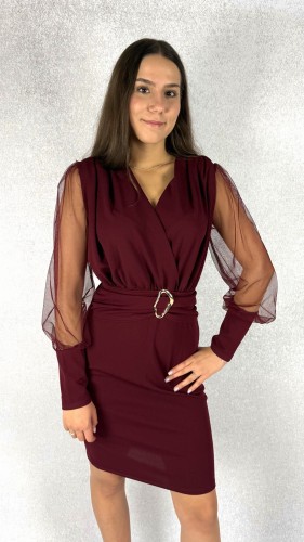Sukienka Kopertowa z Klamrą Bordowa EMISON, Przylegająca, Mini – zdjęcie 1
