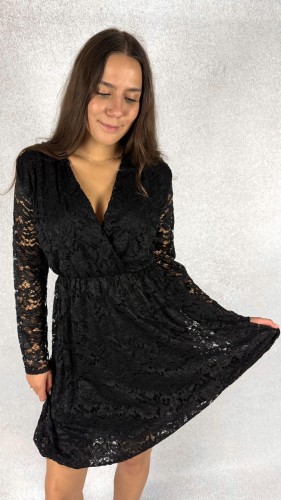 Sukienka Kopertowa Koronkowa Czarna LEJSI Elegancka – zdjęcie 1