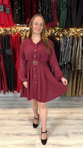 Sukienka Koszulowa Błyszcząca Bordowa MORIBLA – zdjęcie 1