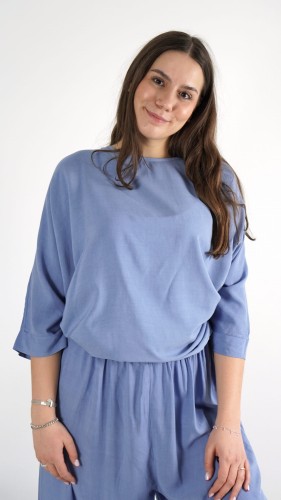 Bluzka Oversize Wiskoza Niebieska ALIDA – zdjęcie 2