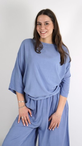 Bluzka Oversize Wiskoza Niebieska ALIDA – zdjęcie 1