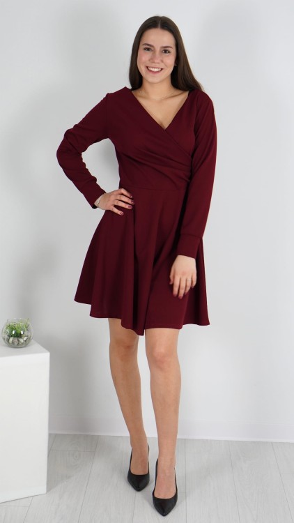 Sukienka Kopertowa Krótka Bordowa PERELA V11.1.JPG