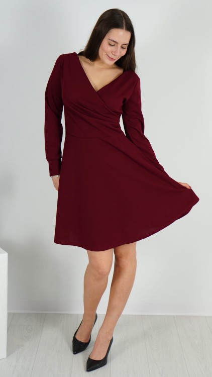 Sukienka Kopertowa Krótka Bordowa PERELA V11.2.JPG