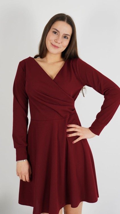 Sukienka Kopertowa Krótka Bordowa PERELA V11.3.JPG