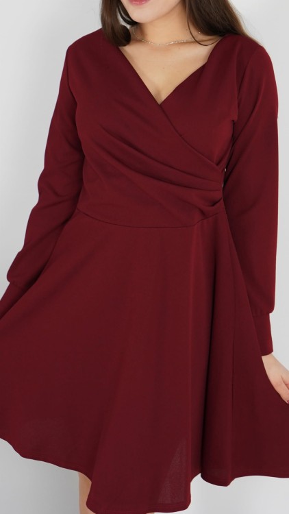 Sukienka Kopertowa Krótka Bordowa PERELA V11.4.JPG