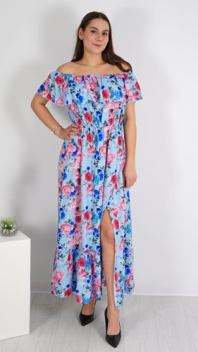 Długa Sukienka Hiszpanka Niebieska w Kwiaty V2.1.JPG