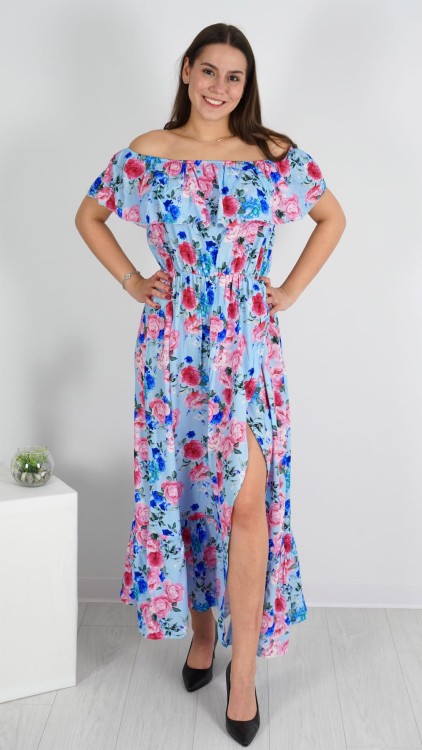 Długa Sukienka Hiszpanka Niebieska w Kwiaty V2.2.JPG