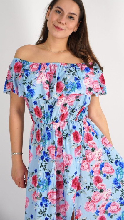 Długa Sukienka Hiszpanka Niebieska w Kwiaty V2.3.JPG