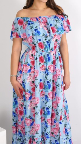 Długa Sukienka Hiszpanka Niebieska w Kwiaty V2.4.JPG