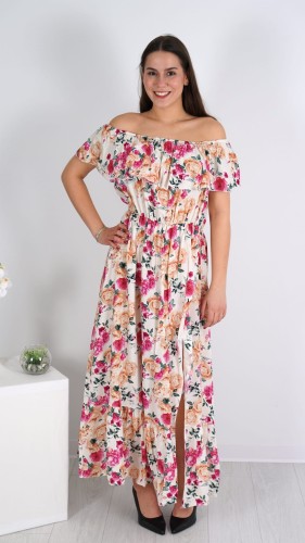 Długa Sukienka Hiszpanka Kremowa w Kwiaty V3.1.JPG