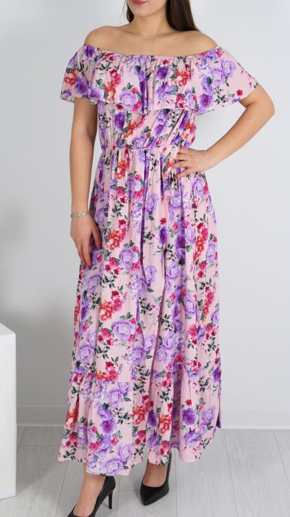 Długa Sukienka Hiszpanka Różowa w Kwiaty V4.1.JPG