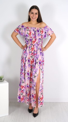 Długa Sukienka Hiszpanka Różowa w Kwiaty V4.2.JPG