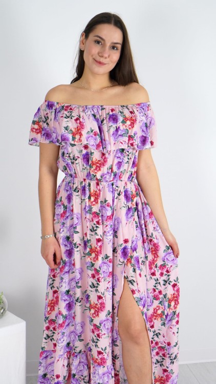 Długa Sukienka Hiszpanka Różowa w Kwiaty V4.3.JPG