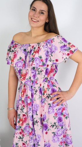 Długa Sukienka Hiszpanka Różowa w Kwiaty V4.4.JPG