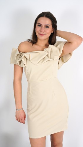 Sukienka Elegancka Hiszpanka MINI Beżowa CLODI – zdjęcie 1