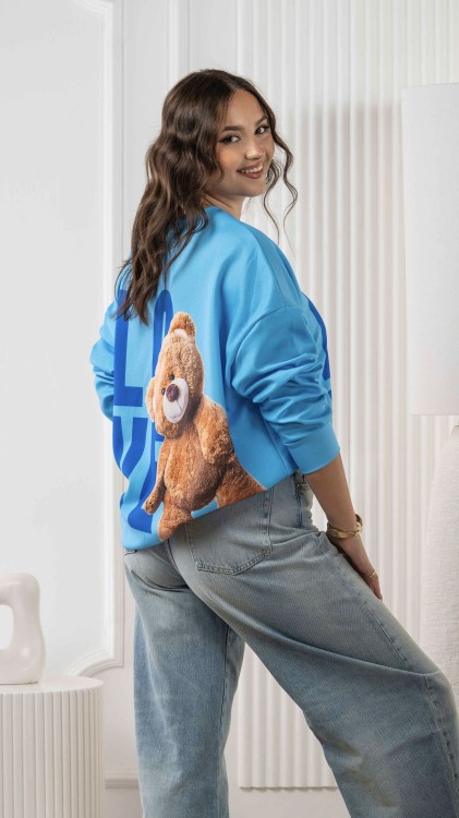 Bluza Oversize z Nadrukiem Niebieska TEDI V2.1.jpeg