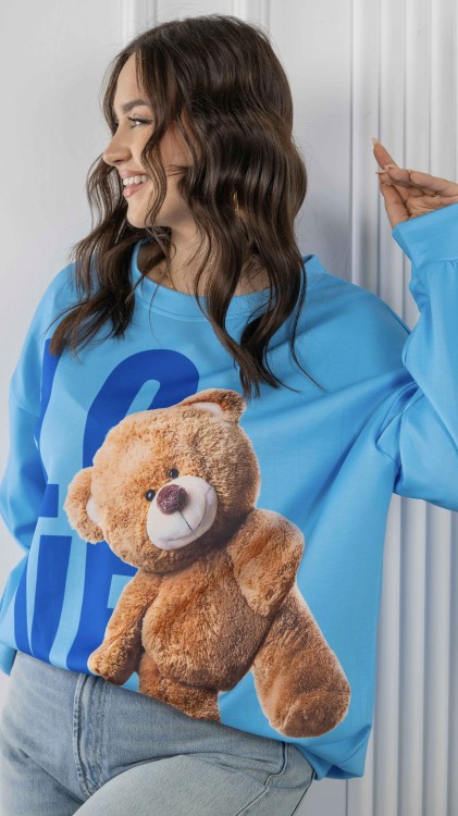 Bluza Oversize z Nadrukiem Niebieska TEDI V2.3.jpeg