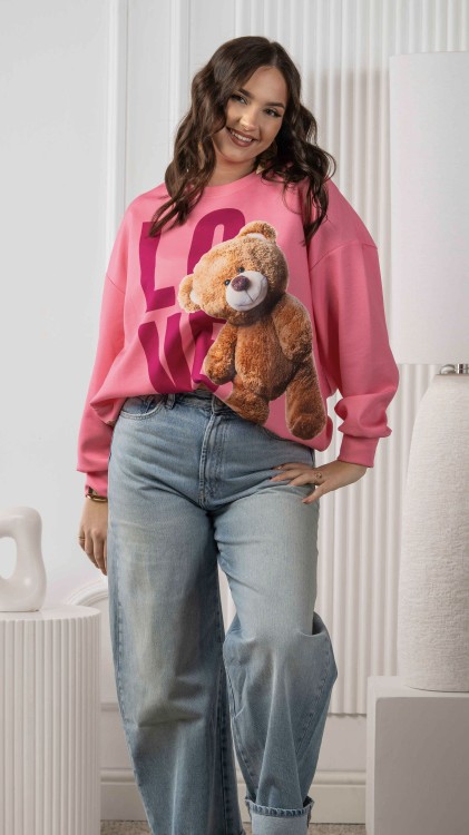 Bluza Oversize z Nadrukiem Różowa TEDI V1.2.jpeg