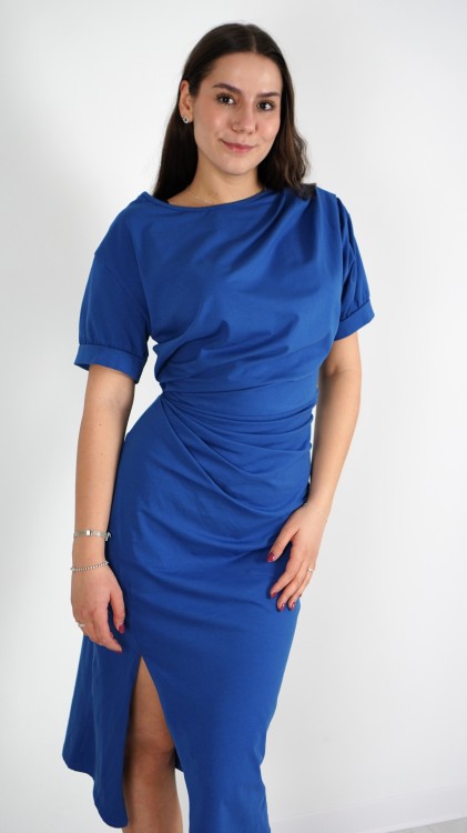 Sukienka z Marszczeniem Midi Niebieska IRIESA v4.4.JPG