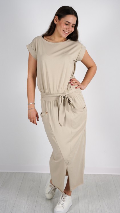 Sukienka Midi Bawełniana Beżowa PRESIO V3.3.JPG