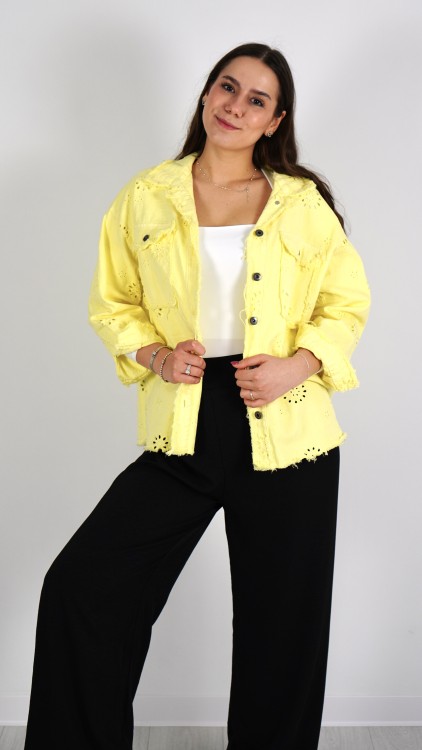 Kurtka Jeansowa Ażurkowa Żółta CANRI V1.1.JPG