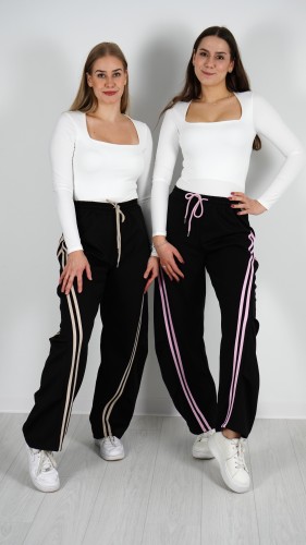 Spodnie Materiałowe Czarne z Beżem ADIO V3.1.JPG