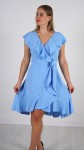 Sukienka Kopertowa z Falbankami Błękitna BABINO