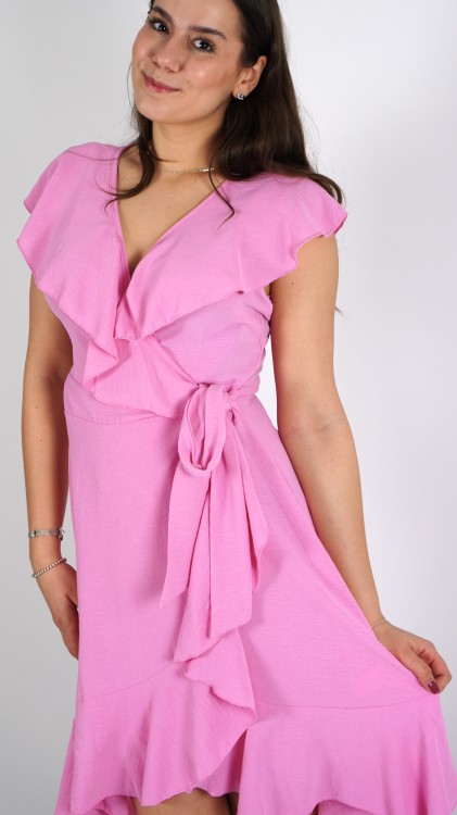 Sukienka Kopertowa z Falbanami Różowa BABINO V6.4.JPG