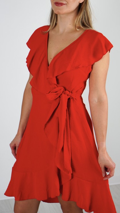 Sukienka Kopertowa z Falbanami Czerwona BABINO V1.3.JPG