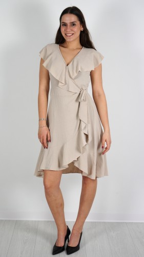 Sukienka Kopertowa z Falbanami Beżowa BABINO V4.1.JPG