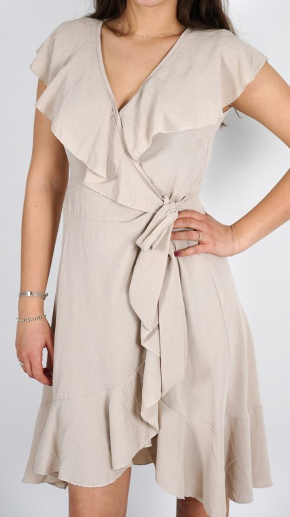 Sukienka Kopertowa z Falbanami Beżowa BABINO V4.3.JPG