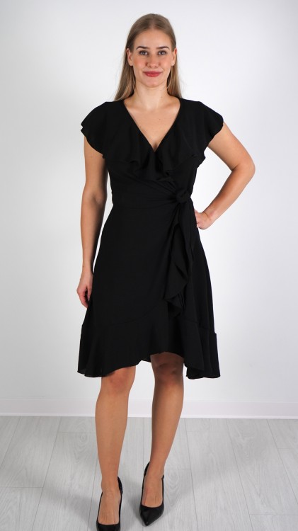 Sukienka Kopertowa z Falbanami Czarna BABINO V5.1.JPG